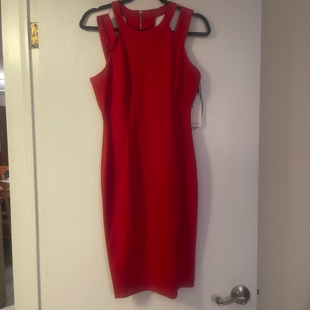 Calvin Klein Red Halter Sheath Mini Dress